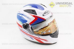 Шолом інтеграл, закритий HF-111 S, БІЛИЙ глянець з синьо-червоним малюнком Q249 (можливі потертості). FXW (Шоломи / UM3603-V21)