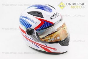 Шолом інтеграл, закритий HF-111 M, БІЛИЙ глянець з синьо-червоним малюнком Q249 (можливі потертості, дефекти фарбування). FXW (Шоломи / UM3603-V22)