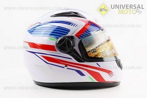 Шолом інтеграл, закритий HF-111 L, БІЛИЙ глянець з синьо-червоним малюнком Q249 (можливі потертості). FXW (Шоломи / UM3603-V23)
