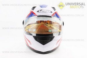 Шолом інтеграл, закритий HF-111 L, БІЛИЙ глянець з синьо-червоним малюнком Q249 (можливі потертості). FXW (Шоломи / UM3603-V23)