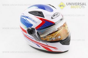 Шолом інтеграл, закритий HF-111 L, БІЛИЙ глянець з синьо-червоним малюнком Q249 (можливі потертості). FXW (Шоломи / UM3603-V23)