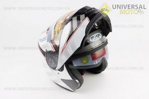 Шолом модуляр, закритий з відкидним підборіддям+відкидні окуляри HF-119 L, БІЛИЙ глянець з чорно-сірим малюнком. FXW (Шоломи / UM3603-V24)