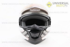 Шолом модуляр, закритий з відкидним підборіддям+відкидні окуляри HF-119 L, БІЛИЙ глянець з чорно-сірим малюнком. FXW (Шоломи / UM3603-V24)