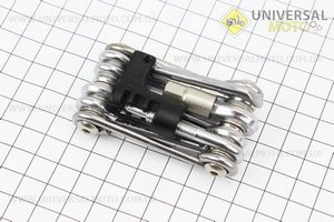 Ключ-набор 12предметов (шестигранники 2,2.5,3,4,5,6,8мм, отвёртки прямая и фигурная, Т25 ключ-звездочка, выжимка цепи, лопатка), KL-9835. Китай (Велоинструмент / UM4070-V75)