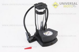 УЦІНКА вело Насос ножний "підлоговий" алюмінієвий з манометром, 230 psi/16 bar, під штуцера Schrader&Presta (не працює манометр, немає голки в компл.). Китай (Велоінструмент / UM4072-V38)