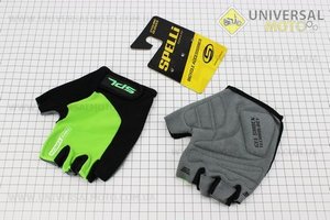 Перчатки без пальцев длинной черно-салатовые, с гелевыми вставками под ладонь SBG-1457. SPELLI (Велоэкипировка / UM4080-V93)