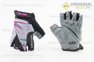 Перчатки дитячі без пальців (7-8 років) з м'якими вставками під долоню, чорно-сіро-рожеві SKG-1553. SPELLI (Велоекіпировка / UM4080-V97)