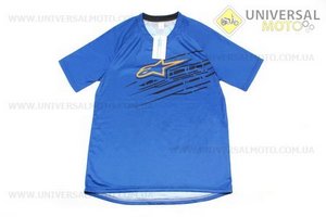 Футболка (Джерсі) чоловіча M-(Polyester 100%), короткі рукави, вільний крій, синьо-чорна, НЕ оригінал. Alpinestars (Мотоекіпировка / UM4081-V43)