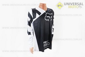 Футболка (Джерсі) чоловіча M-(Polyester 100%), довгі рукави, вільний крій, біло-чорна, НЕ оригінал. FOX (Мотоекіпировка / UM4081-V58)