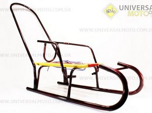 Санки "БАРАНЧИК" - бордовые + спинка + ТОЛКАТЕЛЬ, от 10шт