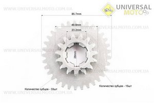 КПП - Шестерня первинного валу 81-1 Z = 15x33. Китай (Запчастини на мотоблок з двигуном 175 и 195N / UM6043-V69)